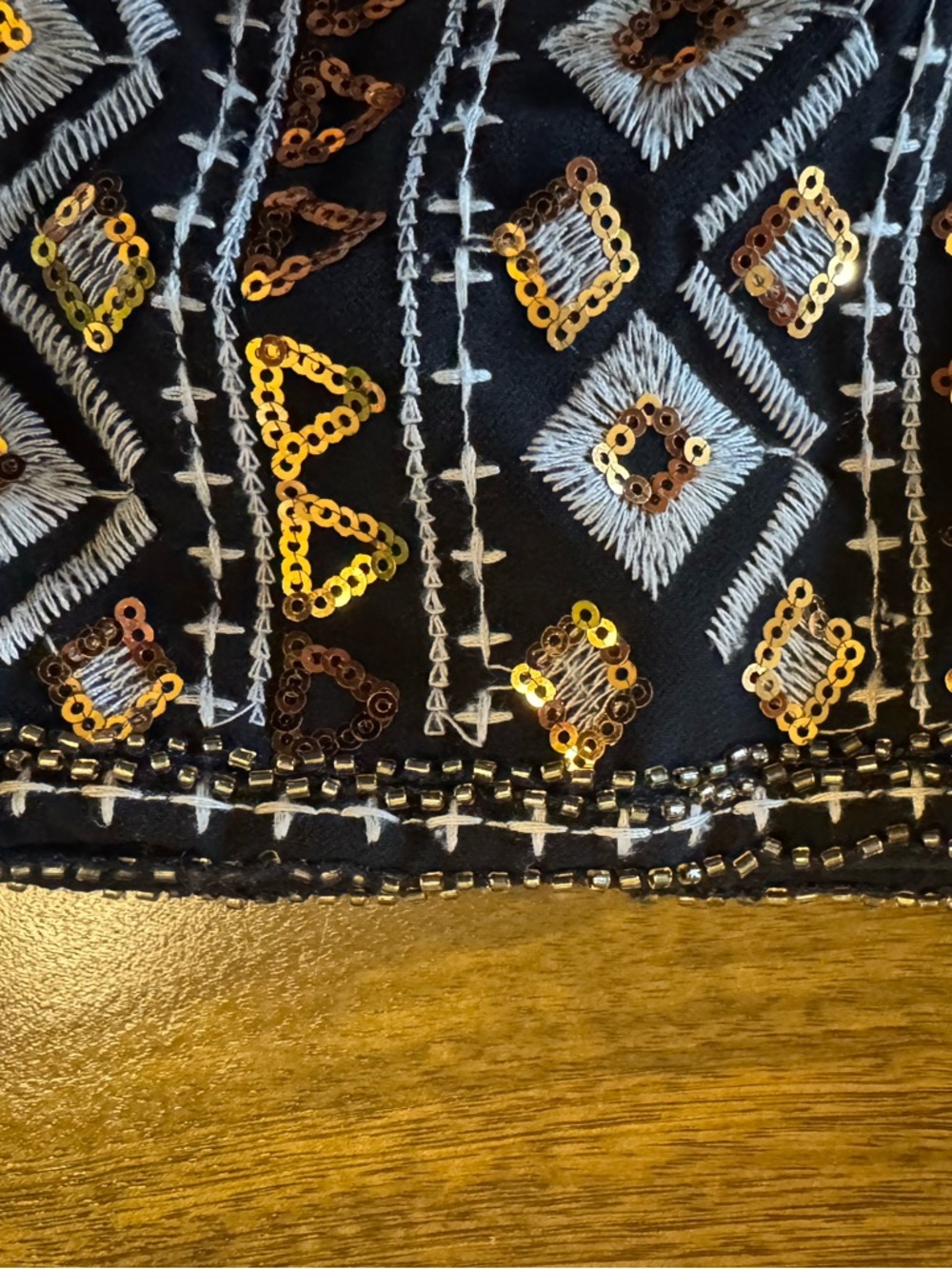 Vici Black Mini Skirt with Gold sequins, small gold beads and Grey Embroidery - Picture 8 of 9